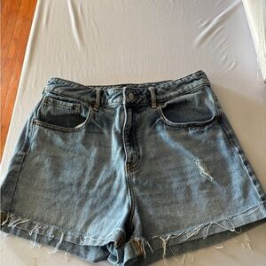 PacSun Light Blue High-Rise Frayed Denim Shorts